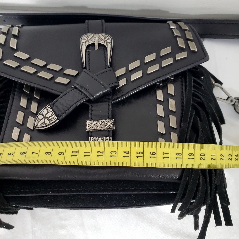 ZARA Western Black Fringe Crossbody Bag with Silver Buckle Detail - Picture 14 of 15